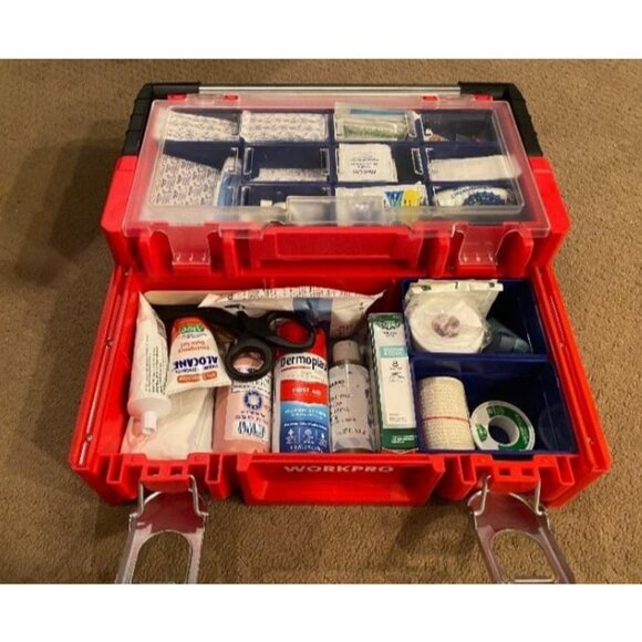 17-inch Plastic Tool Box, Red Storage Box with Locking Lid and Stainless Handle - Picture 3 of 3